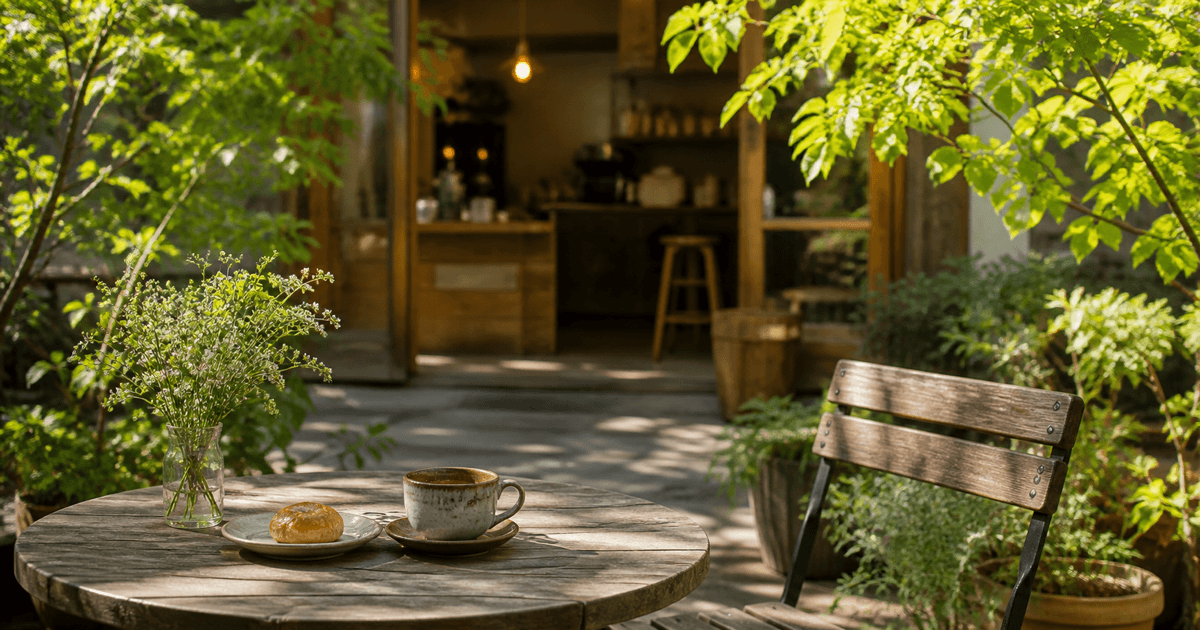 新緑に囲まれたOpenCafeのテラス席